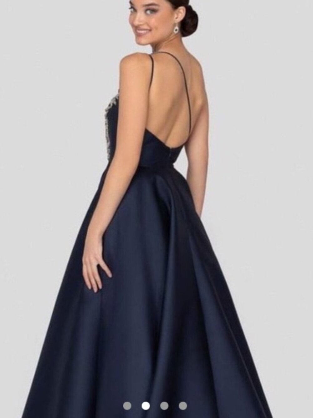 Terani Couture Navy Blue One-Shoulder Prom Gown with Silver Embellishment - Picture 2 of 12